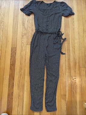 Lucky Brand Black White Short Sleeve Polka Dot Jumpsuit XS Retro